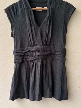 Anthropologie Black Textured V-Neck Waist-Tie Tunic